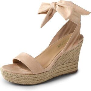 Womens Open Toe Espadrilles Wedges Synthetic Platform 9.5 Lace Up Shoes